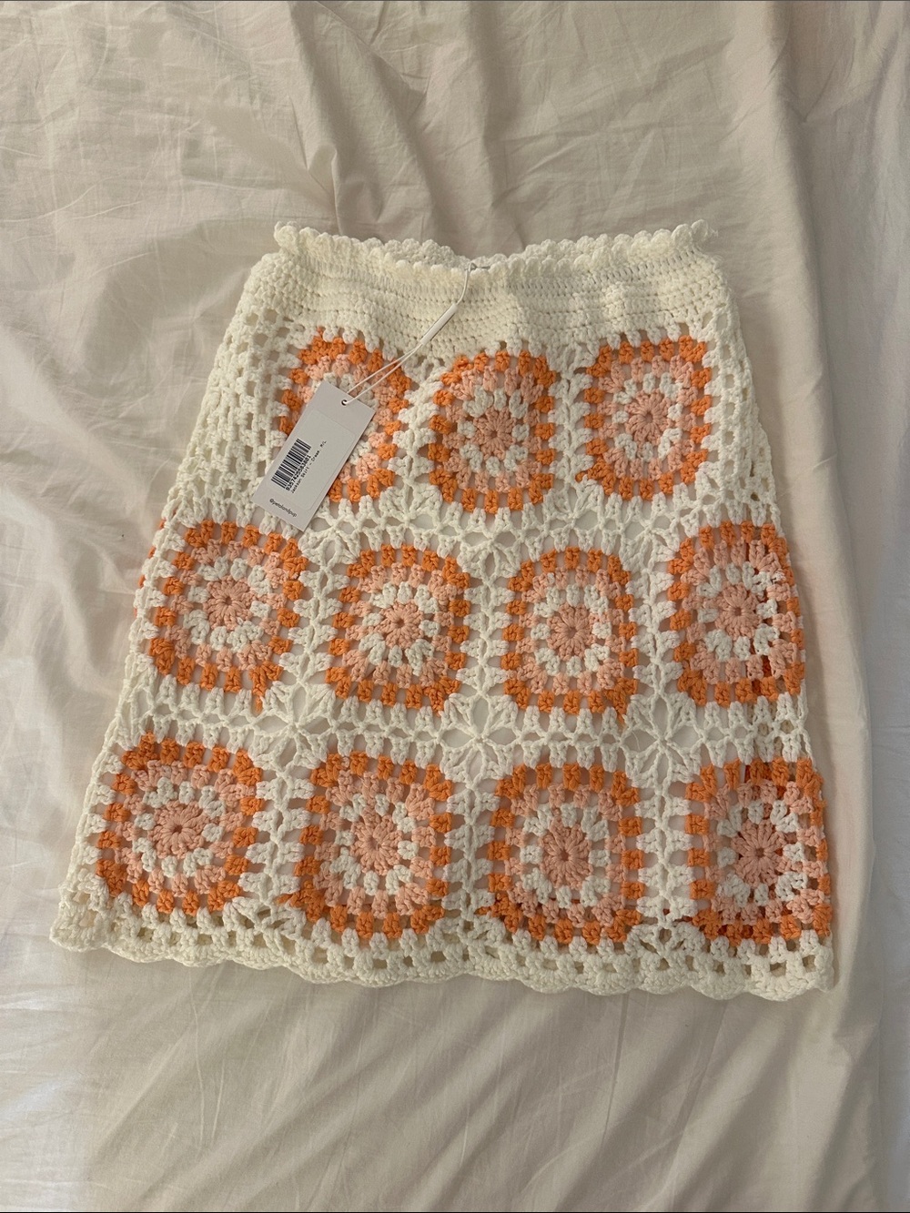 Petal & Pup Handmade Crochet White and Peach Square Skirt